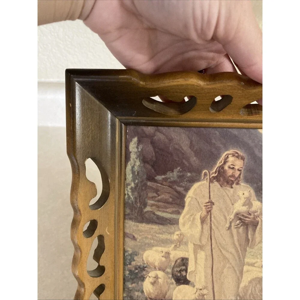 Vintage Jesus Christ The Good Shepard 1942 Warner Sallman framed MCM wall art